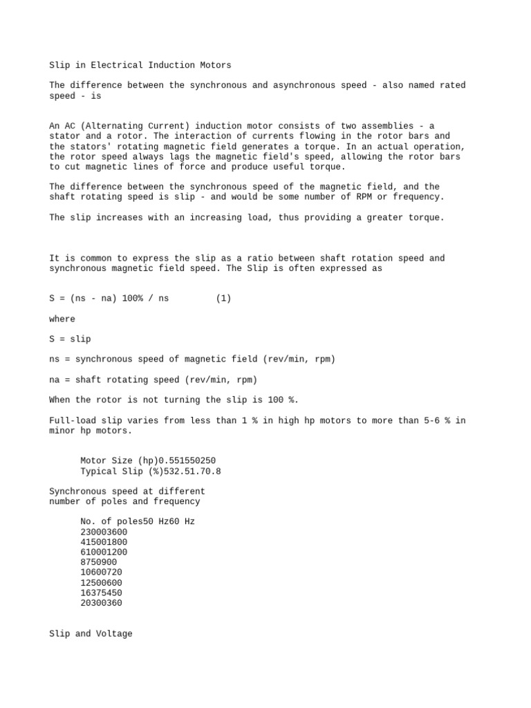 Slip in Electrical Induction Motors PDF