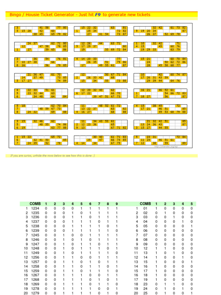 Bingo Housie Ticket Generator Excel Sheet Compress Download Free PDF