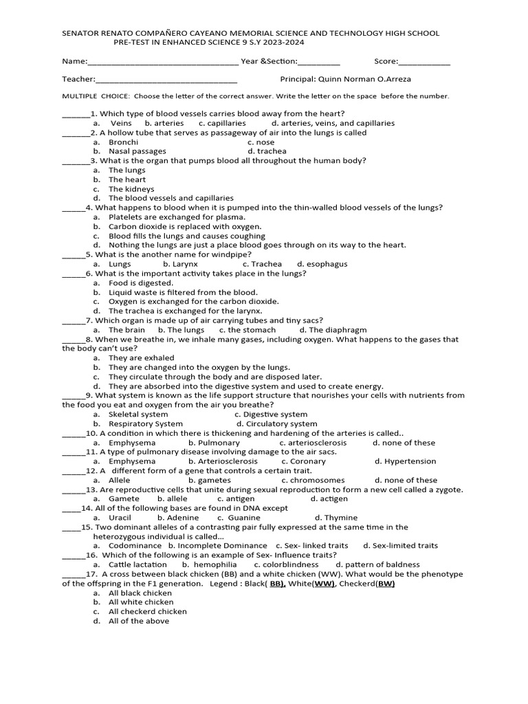 Enhanced Science 9 Pre-Test 2023-2024 | PDF | Biodiversity | Dominance ...