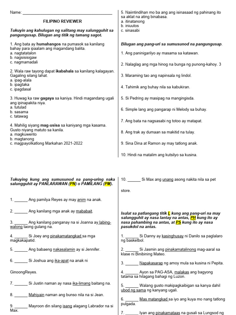 Filipino Reviewer | PDF