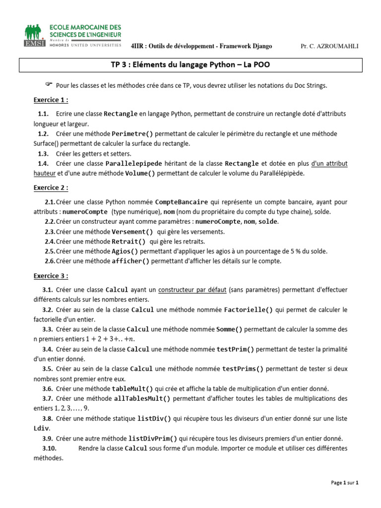 POO en Python : Classes et Méthodes | PDF | Python (Langage de ...