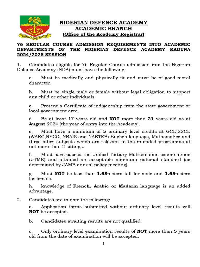 Nda Admission Requirements 76RC 2024 2025 1 PDF University And