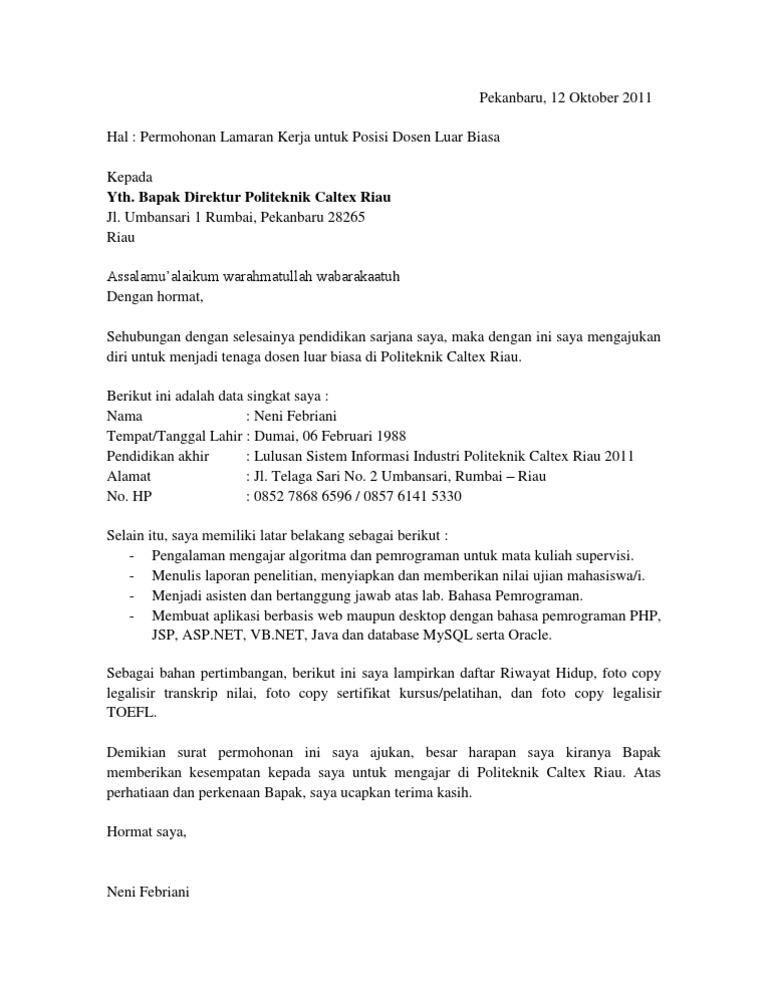 27 Contoh Surat Lamaran Mengajar Kumpulan Contoh Gambar
