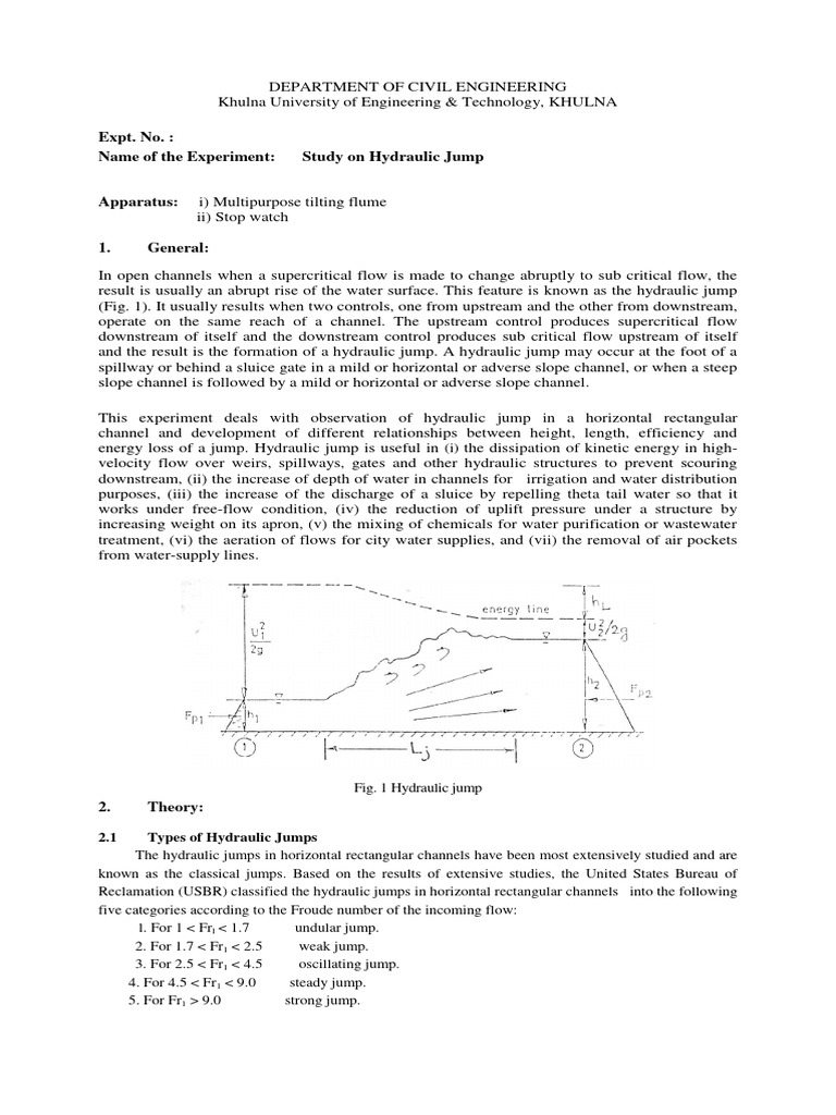 Hydraulic Jump Expt PDF Spillway Hydrology