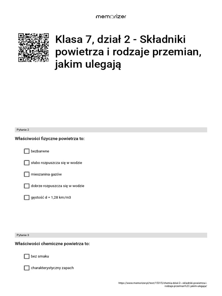 Chemia Klasa 7 Składniki Powietrza I Rodzaje Przemian Jakim Ulegają Klasa 7, Dział 2 - Składniki Powietrza i Rodzaje Przemian, Jakim