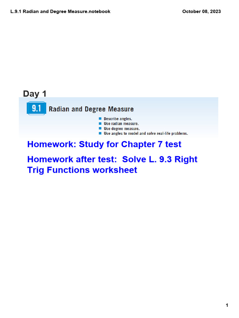 Notes L. 9.1 Radian and Degree Measures | PDF | Euclidean Geometry ...