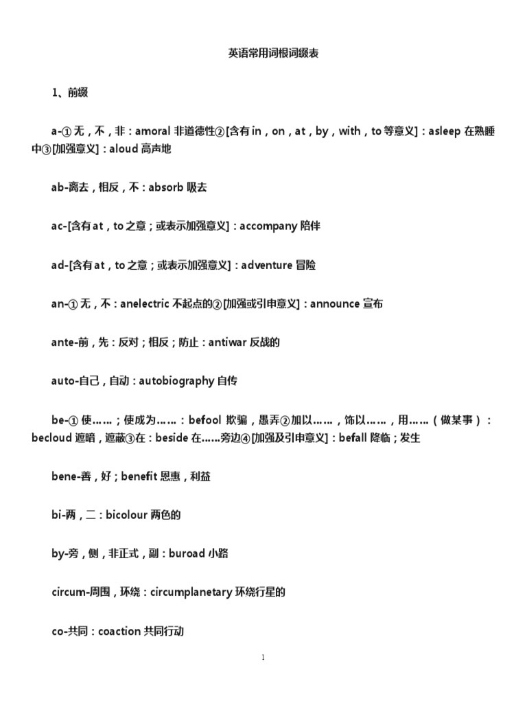 英语词根词缀表 (最全) | PDF