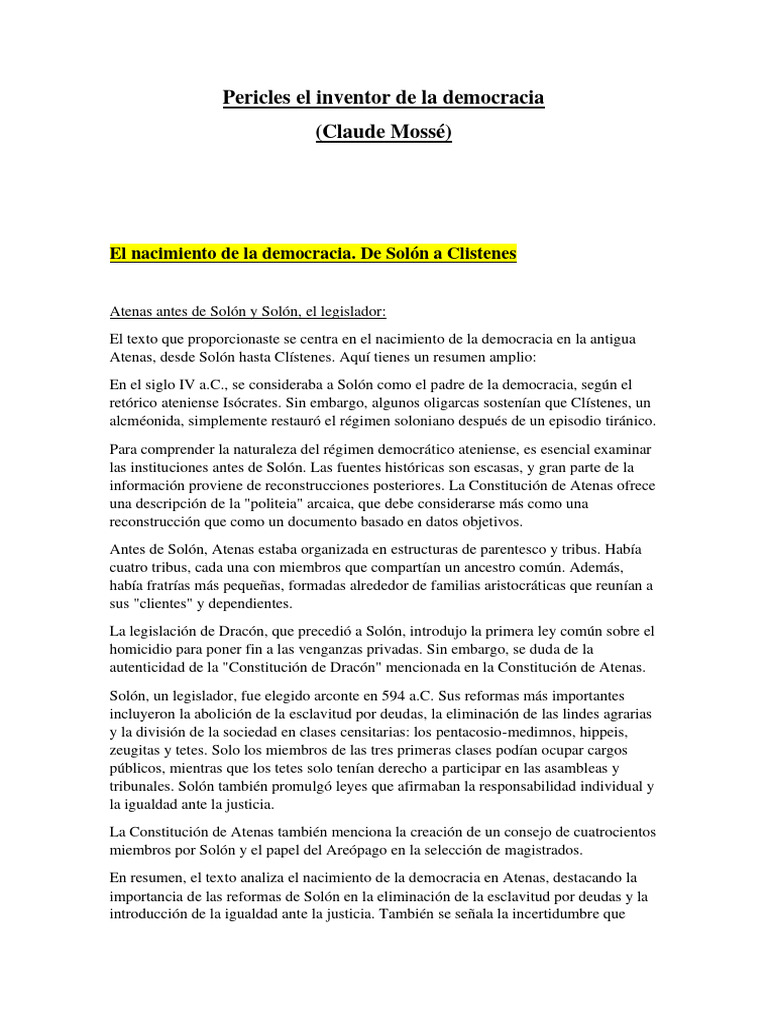 Pericles y el nacimiento de la democracia | PDF | Grecia clasica ...