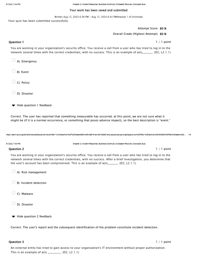 Chapter 2 Incident Response Business Continuity Disaster Recovery