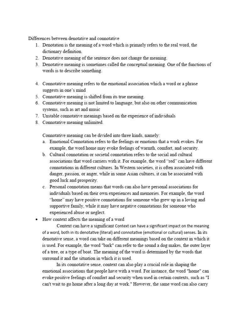 Connotative Vs Denotative PDF Feeling Connotation