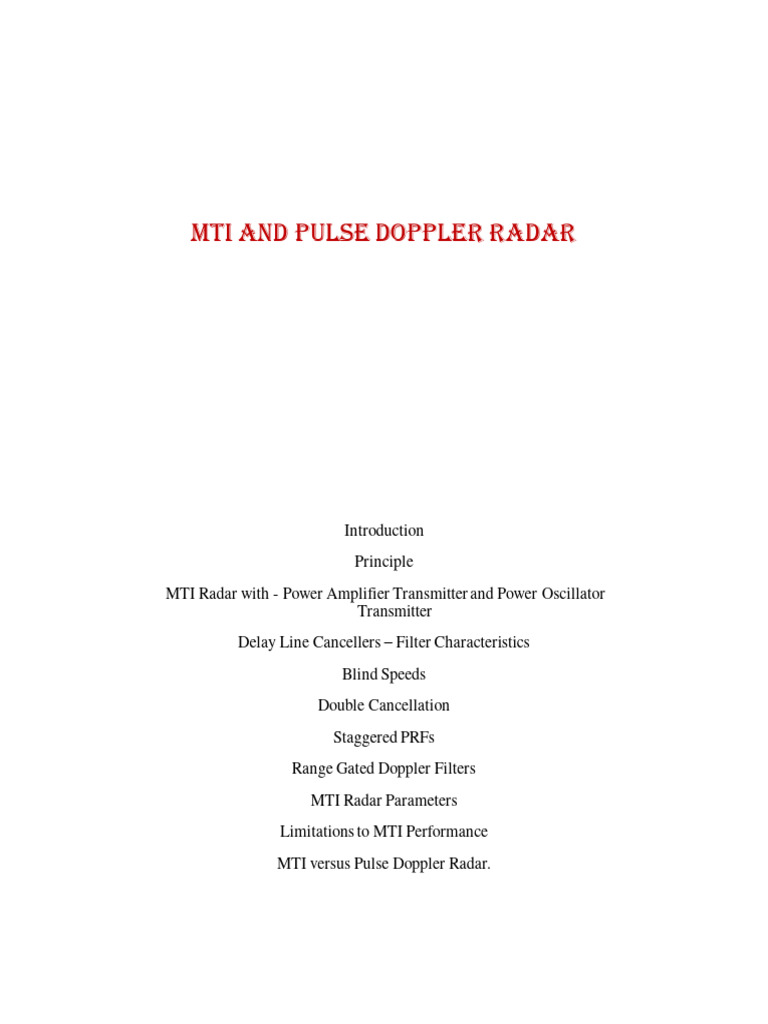 MTI vs. Pulse Doppler Radar Explained | PDF | Radar | Electricity