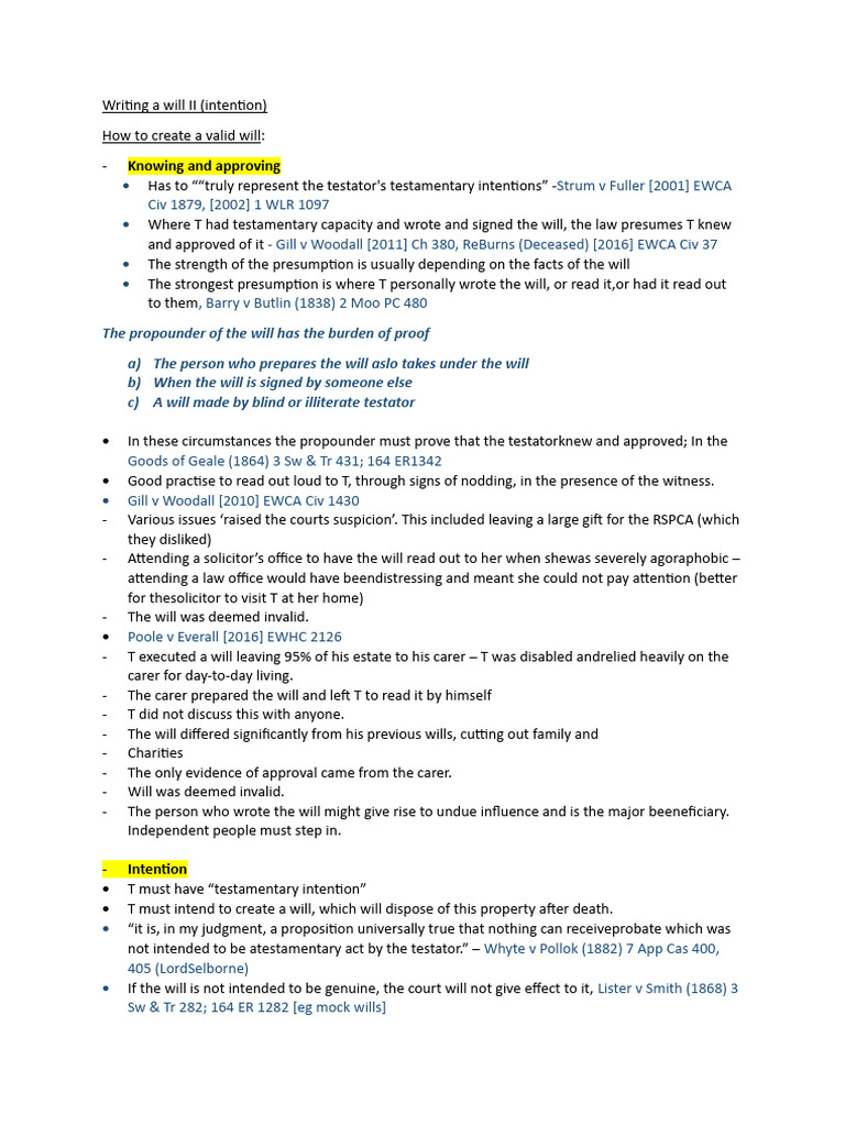 Writing A Will II (Intention) | PDF | Will And Testament | Forgery