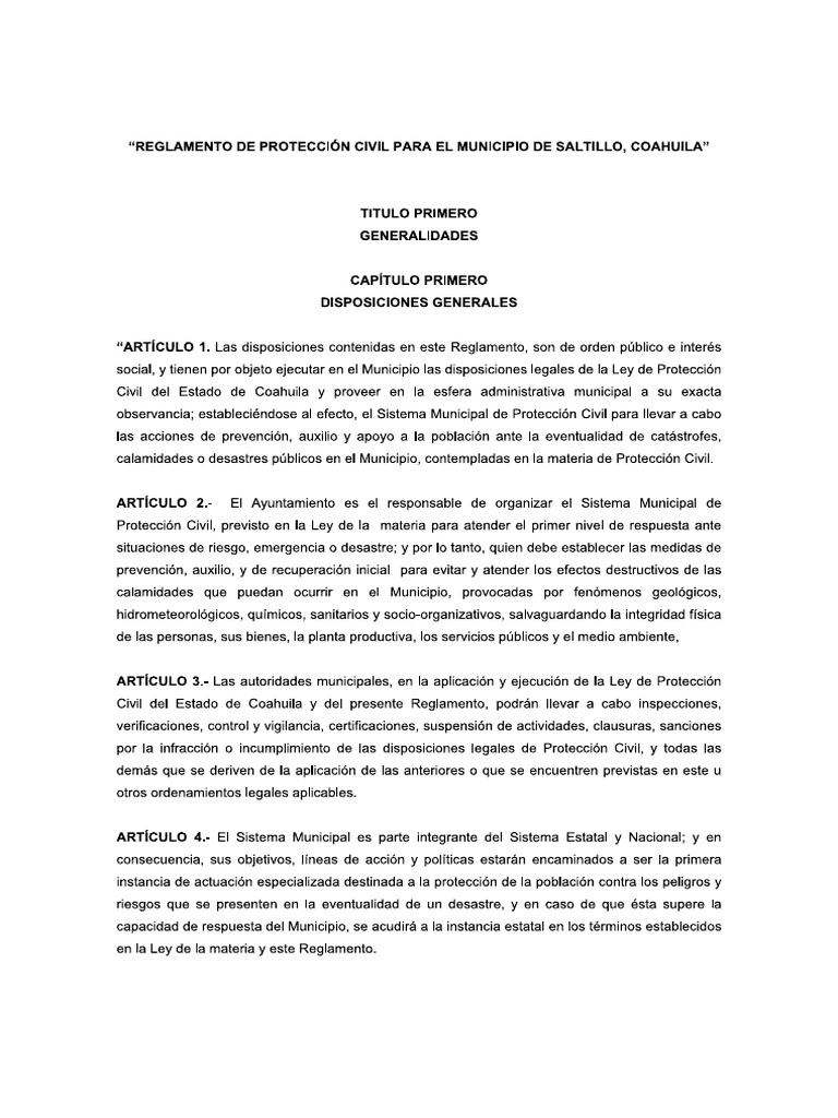 SLT PC Protección Civil Reglamento | PDF