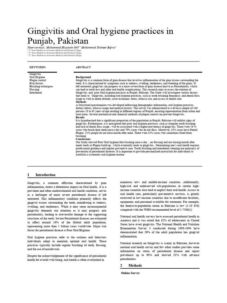 Gingivitis and Oral Hygiene Practices in Punajab, Pakistan Final PDF
