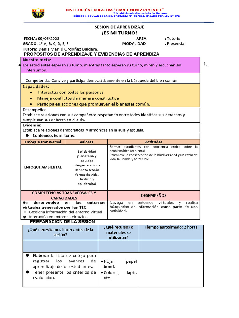 Sesión Tutoría 09-06 - 2023. | PDF | Crecimiento personal y profesional