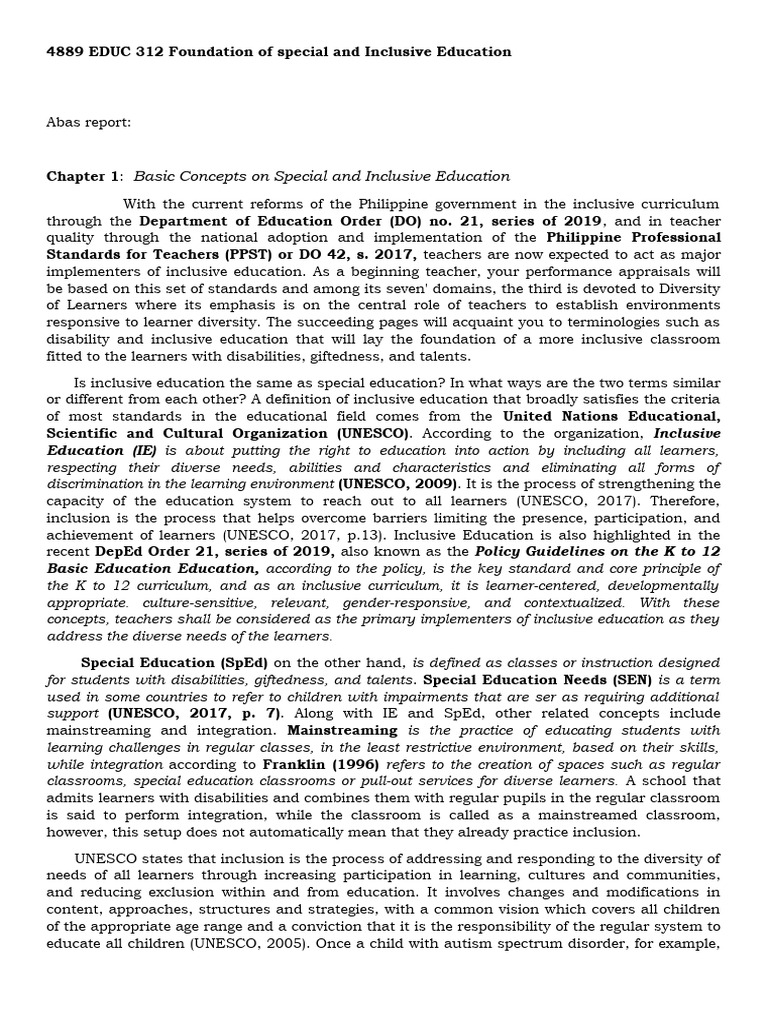 Foundations of Inclusive Education | PDF | Inclusion (Education ...