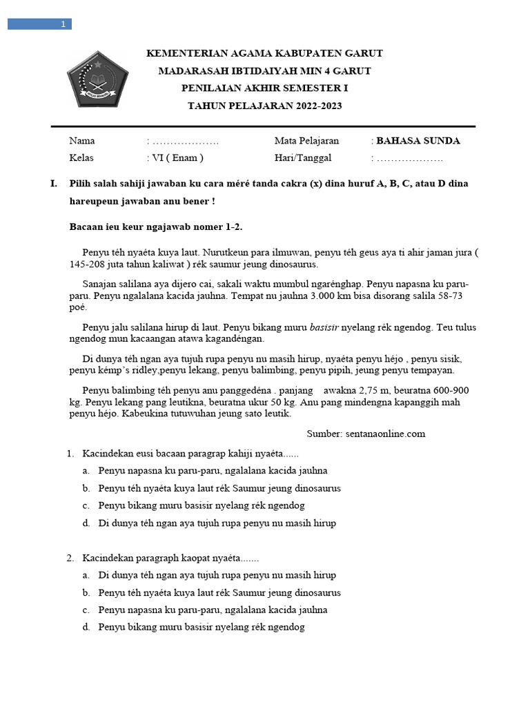 Naskah Soal Pas Kelas 6 Bahasa Sunda Pdf