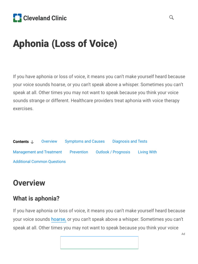 Aphonia (Loss of Voice) Causes, Definition & Treatment PDF Human