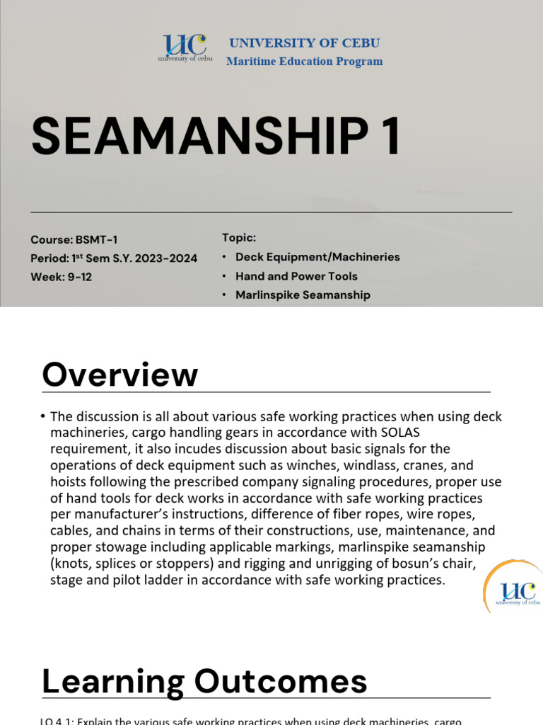 Seamanship 1: Deck Operations Overview | PDF | Knot | Rope