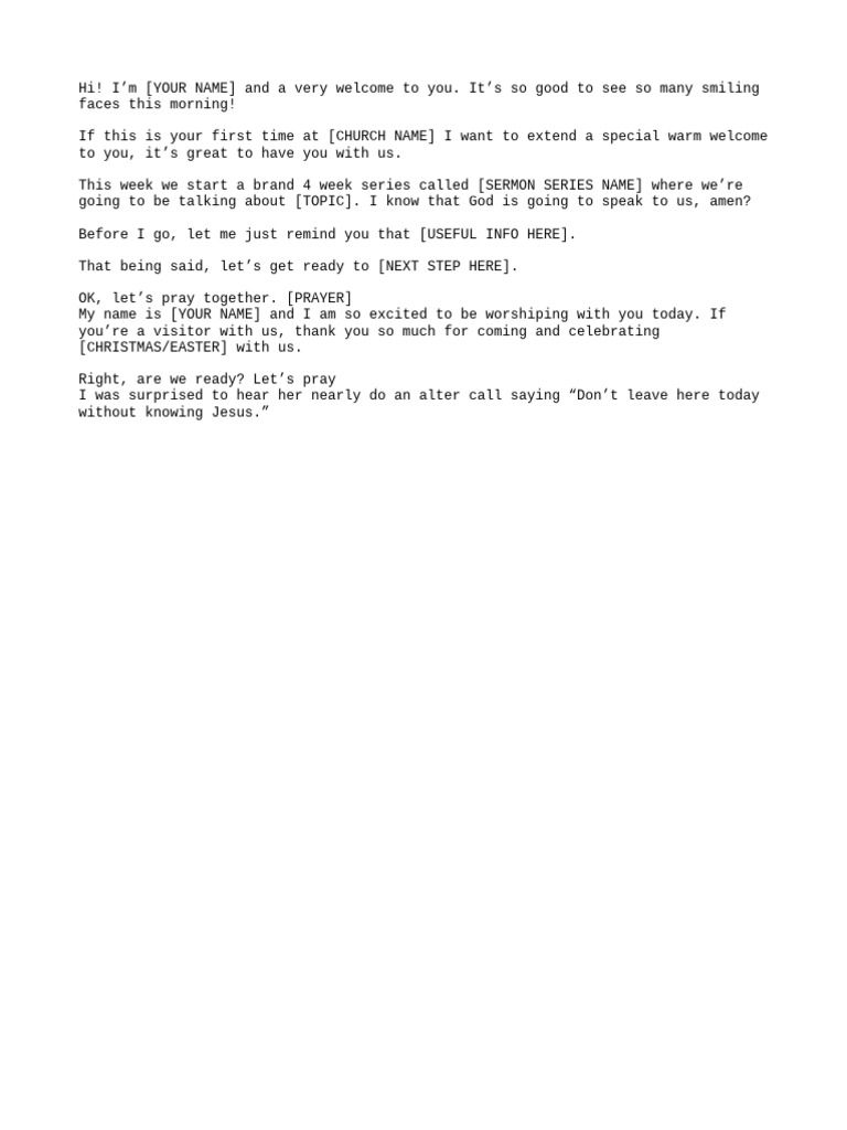 Emcee Script for Sunday Service | PDF