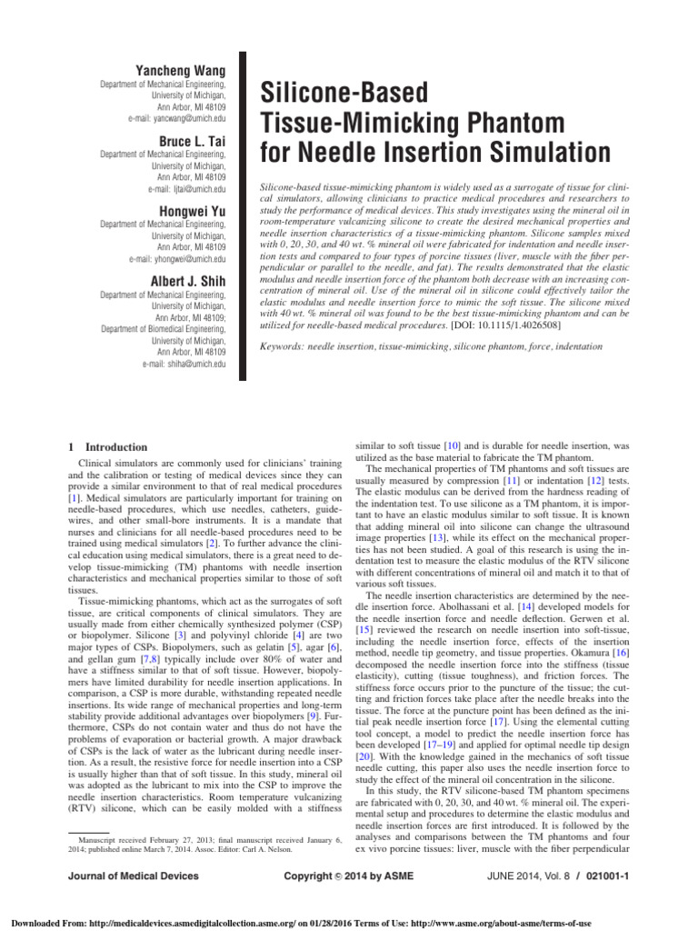 Silicone Phantom for Needle Simulation | PDF | Young's Modulus ...