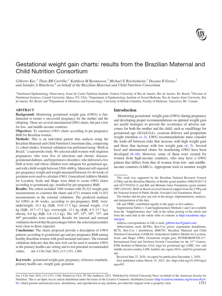 Artigo_Gestational weight gain charts | PDF | Pregnancy | Body Mass Index