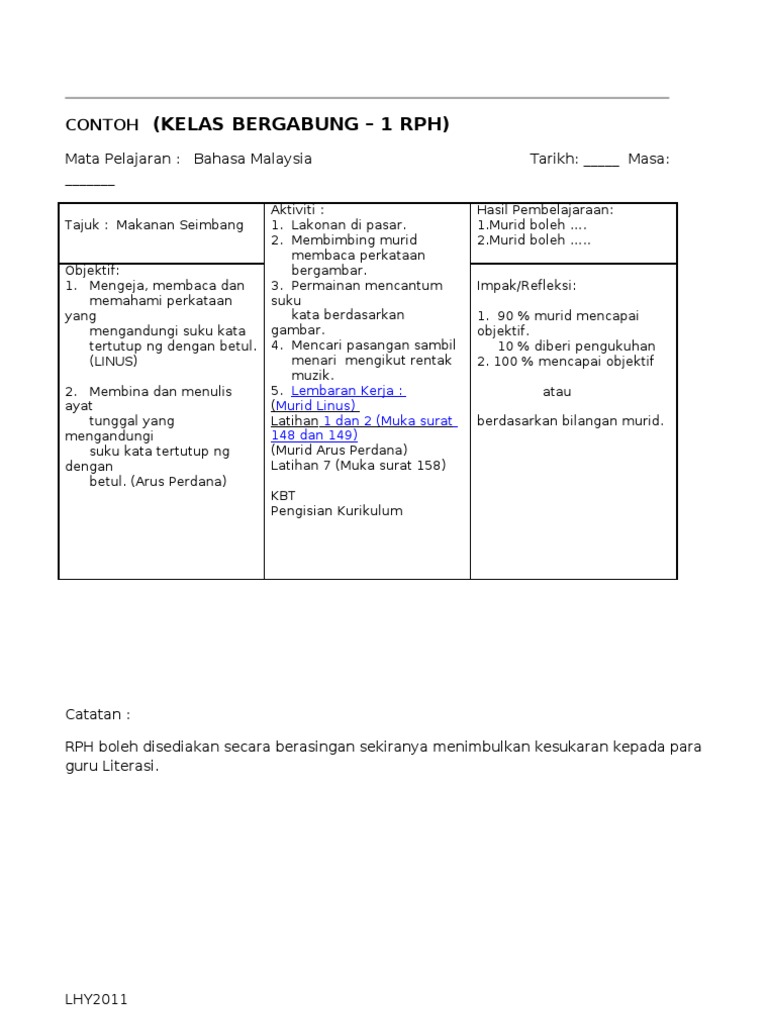 Contoh RPT - RPH BM | PDF