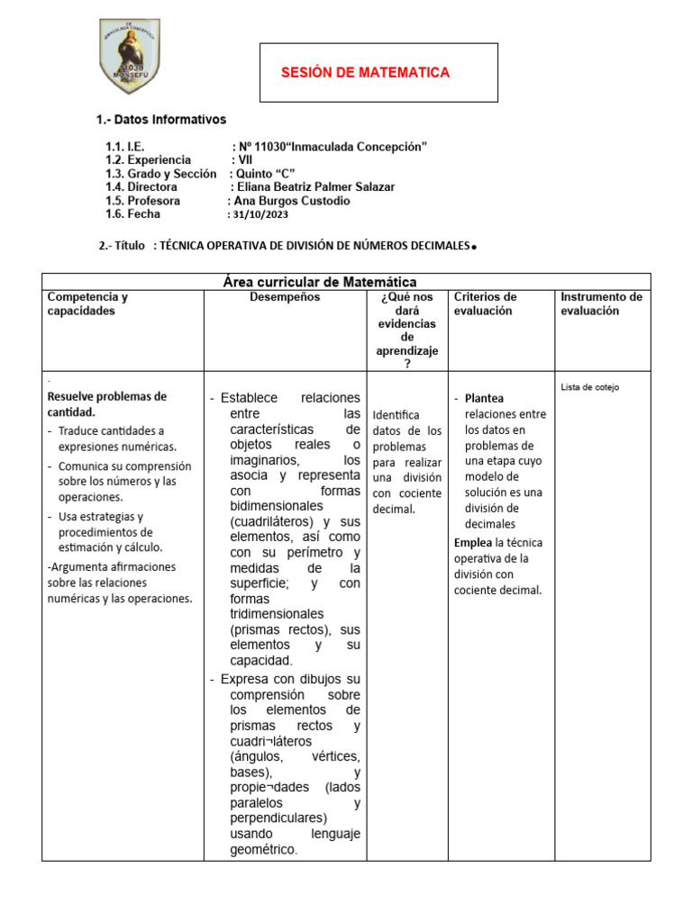 División de Decimales para Quinto Grado | PDF | División (Matemáticas ...