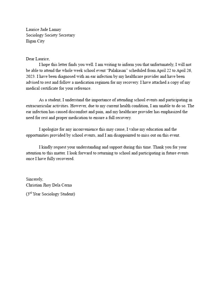 Excuse Letter | PDF