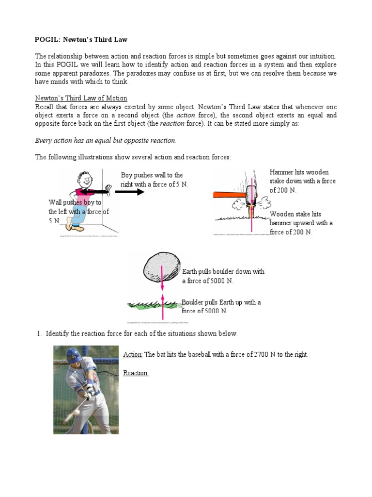 Newton's Third Law POGIL Worksheet | PDF | Teaching Methods & Materials ...