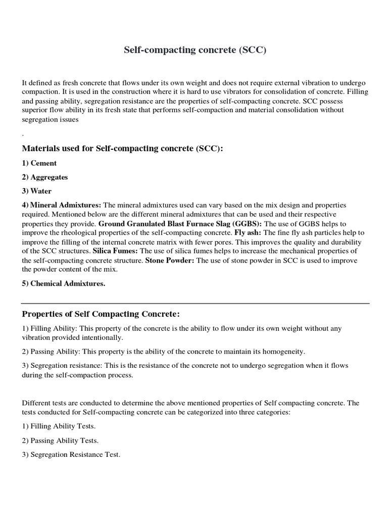Self-Compacting Concrete Overview | PDF | Concrete | Building Technology