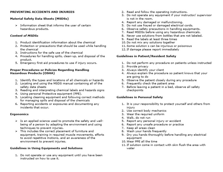 Preventing Accidents and Injuries PDF Personal Protective Equipment