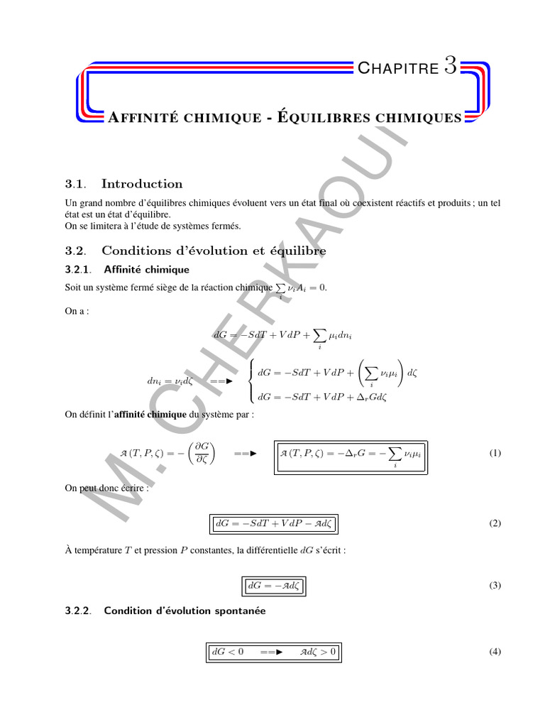 Affinité Chimique et Équilibres | PDF | Équilibre chimique | Chimie