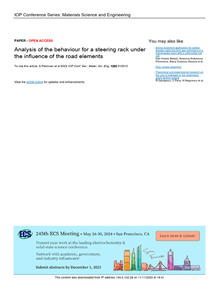 Analysis of The Behaviour For A Steering Rack Under The | PDF ...