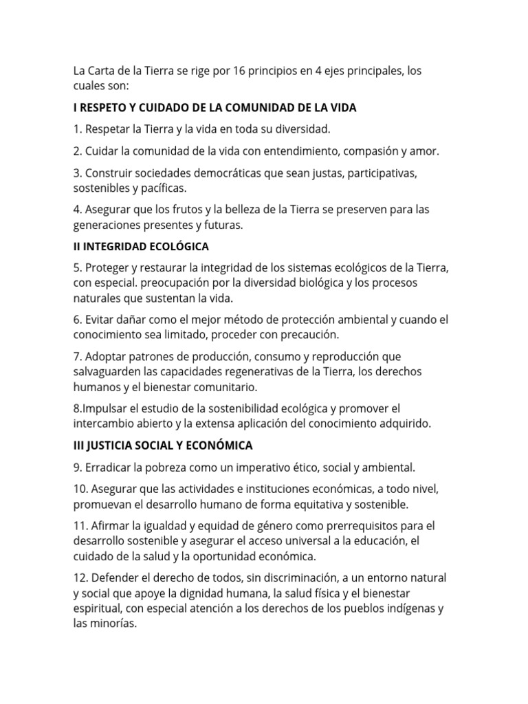 La Carta de La Tierra Sus 16 Principios | PDF
