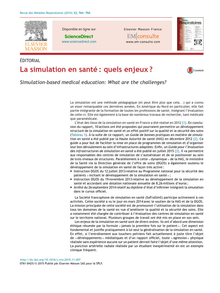 Enjeux de la simulation en santé | PDF | Professionnel de la santé ...