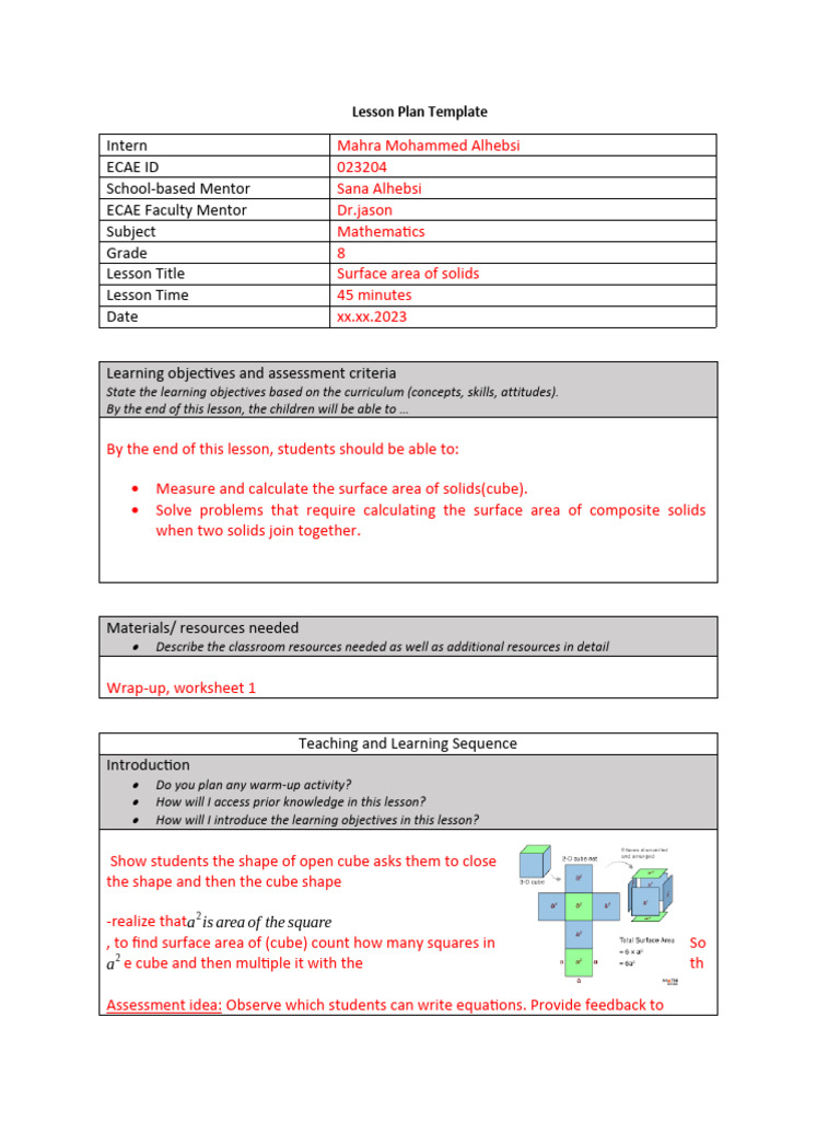 Lesson Plan Template Blank PDF Learning Educational Assessment