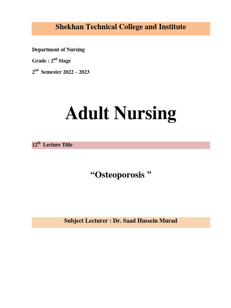 13th Lecture Osteoporosis | PDF | Osteoporosis | Bone