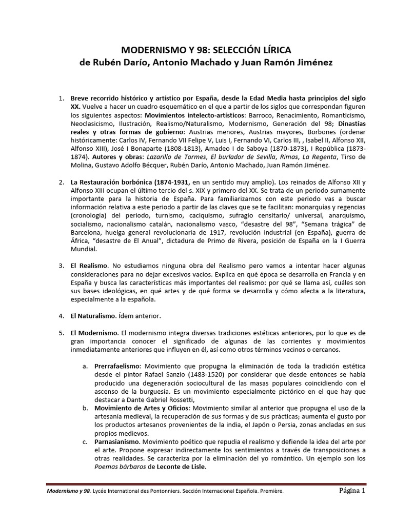 Modernismo y Generación del 98 en España | PDF