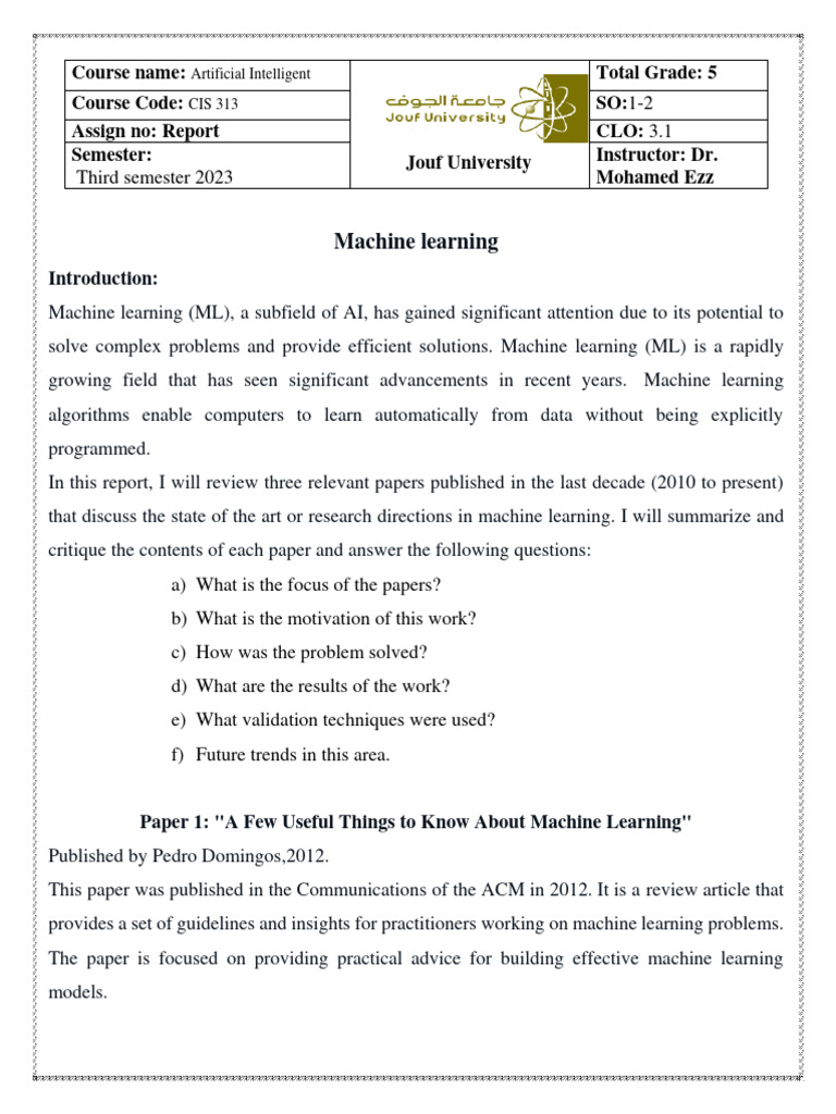 Machine Learning Papers Report | PDF | Deep Learning | Machine Learning