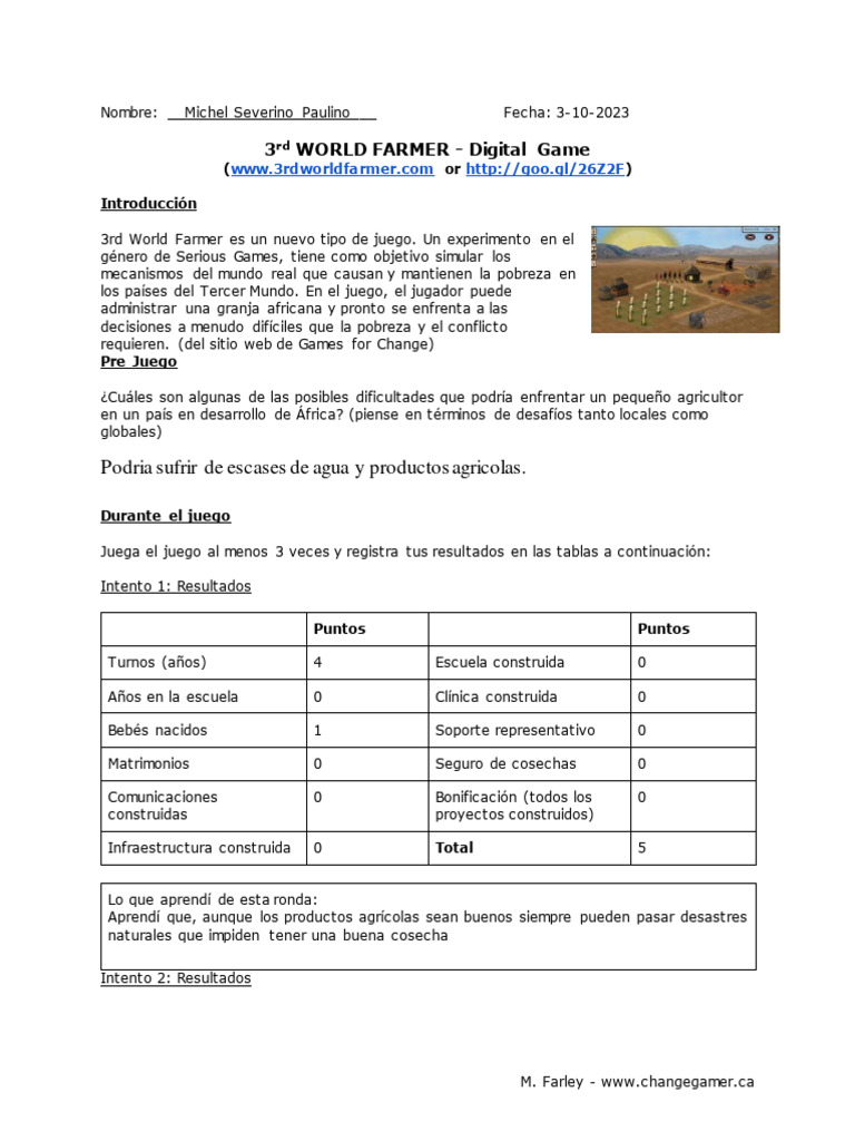 3er world farmer game reflexiones 3 10 2023 pdf