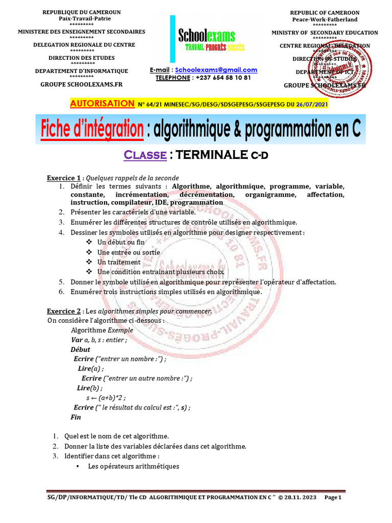 Algorithmes et Programmation en C | PDF | Algorithmes | Programmation ...