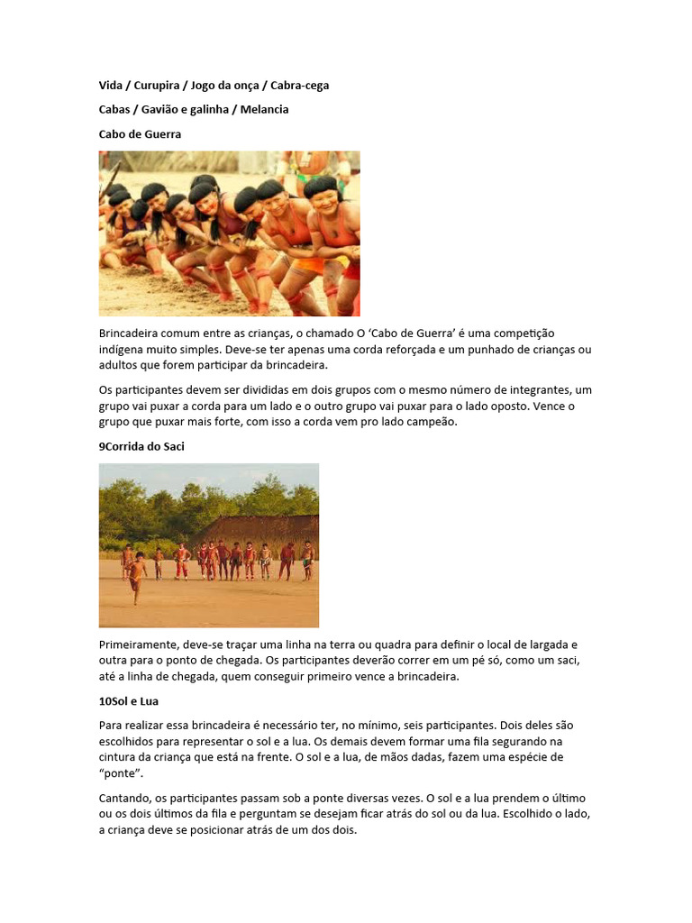 Brincadeiras e Jogos de Matriz Indigena | PDF