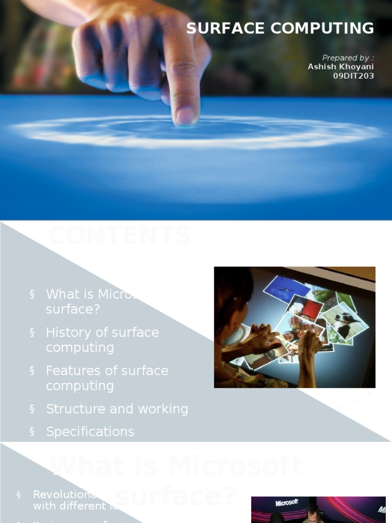 Presented BY:: Surface Computing | PDF | Computer Monitor | Touchscreen