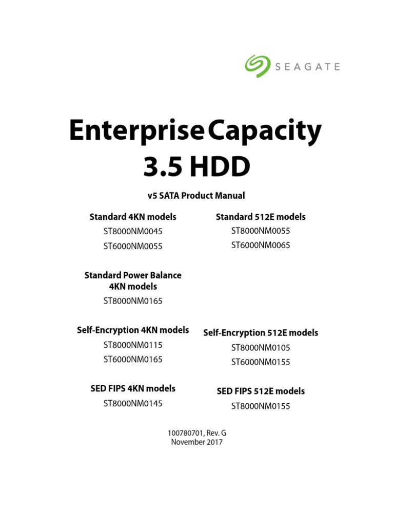 Enterprise Capacity 3.5 HDD v5 SATA Product Manual PDF Hard Disk