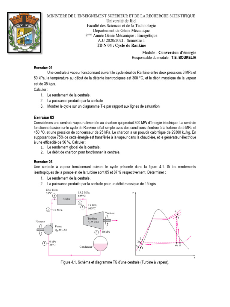 Cycle de Rankine : Calculs et Rendements | PDF