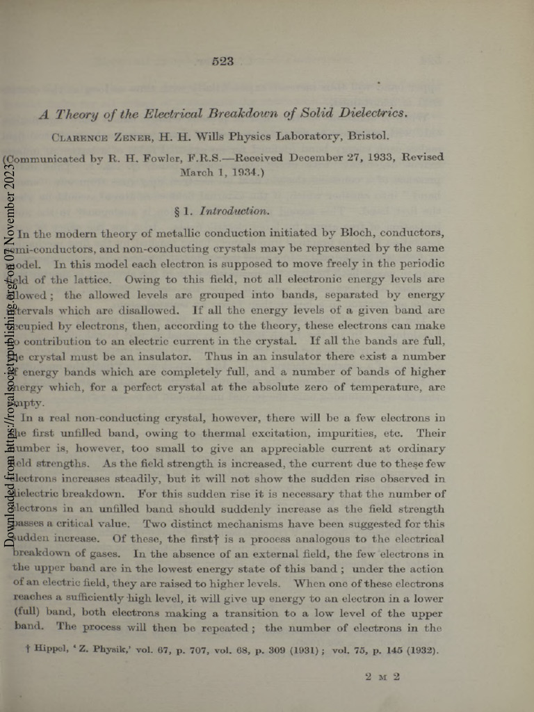 Electrical Breakdown in Solid Dielectrics | PDF | Electrical ...