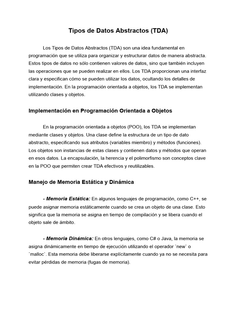Tipos de Datos Abstractos (TDA) PDF Objeto (informática) Programación orientada a objetos