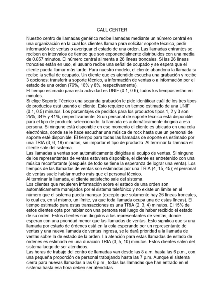 Modelo de Centro de Llamadas Eficiente | PDF | Centro de llamadas ...