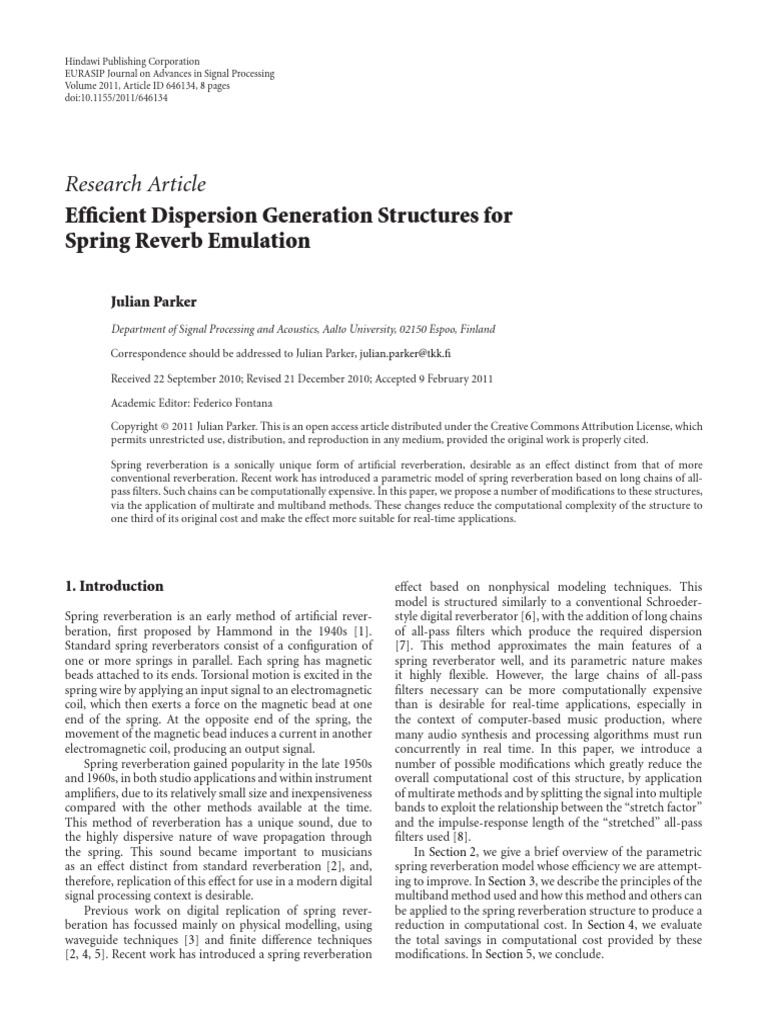 Spring reverb emulation pdf sampling signal processing filter